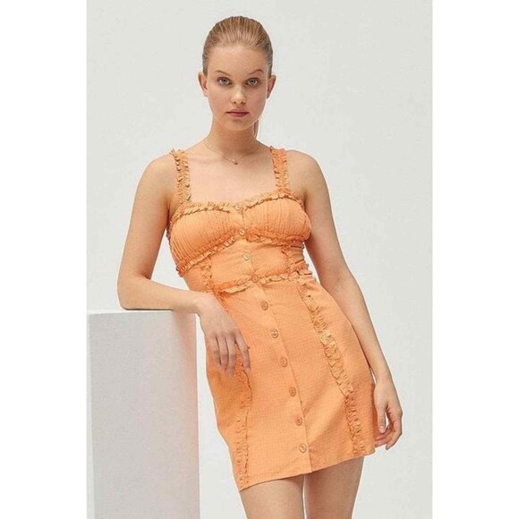 UO London Orange Ruffle Detail Button-Down Mini Dress Size XS - Picture 1 of 11
